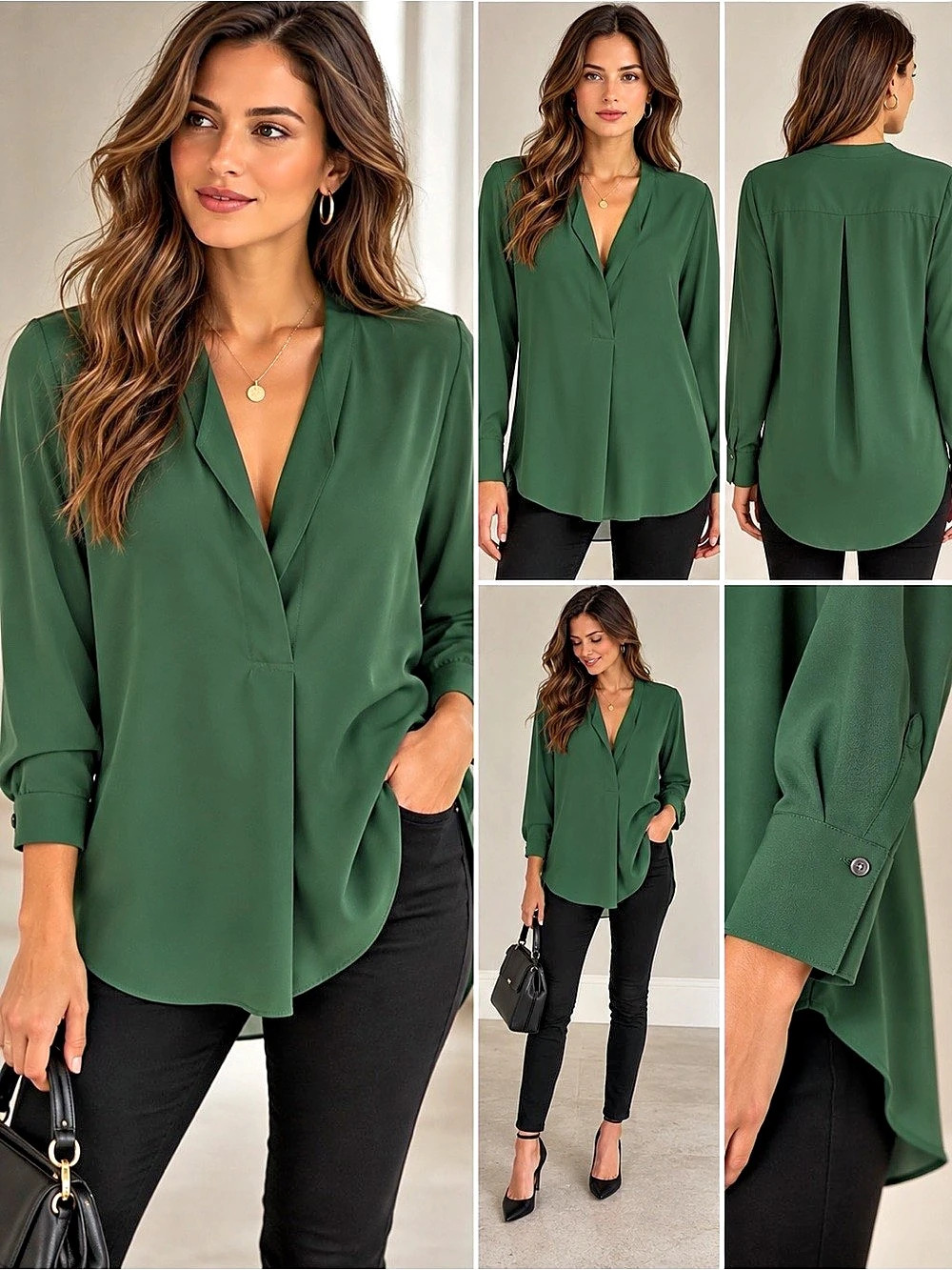 Banana Republic Green V-Neck Tunic Blouse Long Sleeve Women’s L